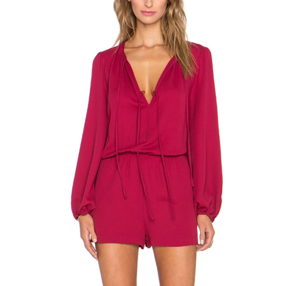BCBGMaxAzria Nancie Ruby Peasant Blouse Romper